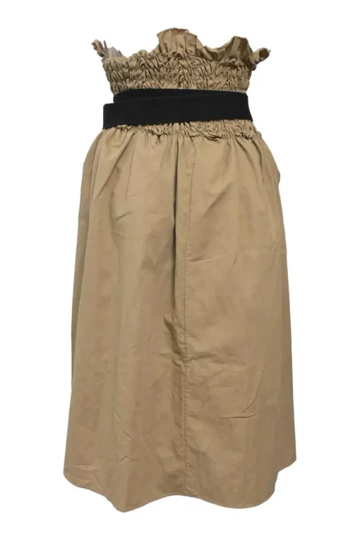 Khaki shirred cotton-blend gabardine midi circle skirt