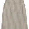 Khaki striped cotton A-line knee-length skirt with slit back