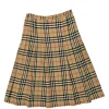 Khaki wool vintage check kick pleat skirt with concealed side zip fastening