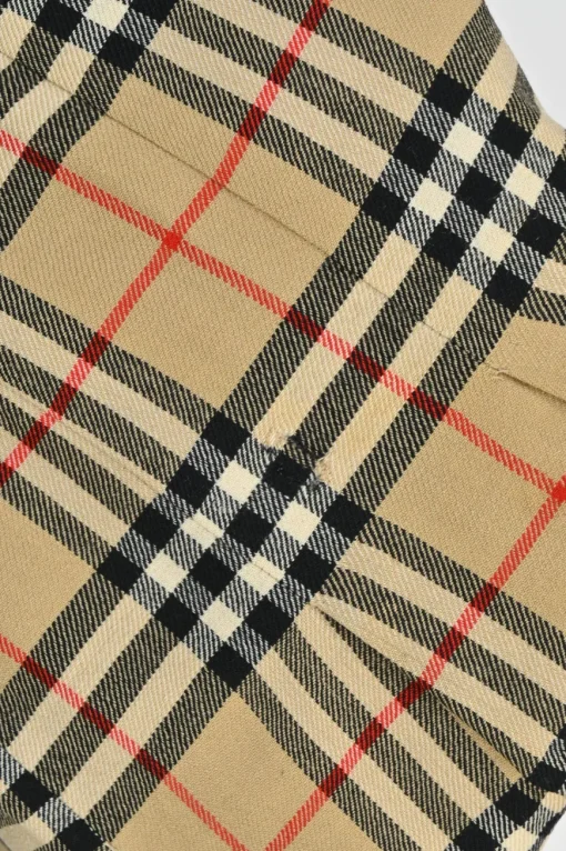 Khaki wool vintage check kick pleat skirt with concealed side zip fastening