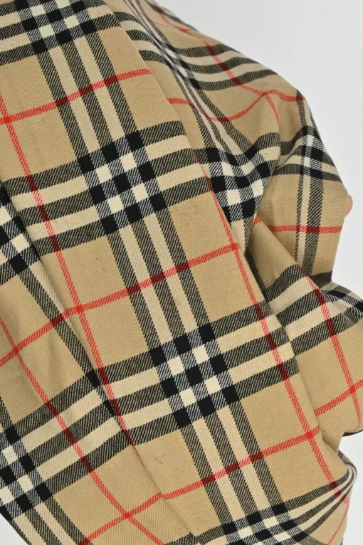 Khaki wool vintage check kick pleat skirt with concealed side zip fastening