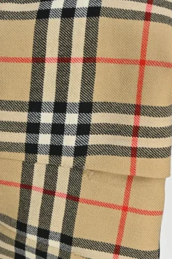 Khaki wool vintage check kick pleat skirt with concealed side zip fastening