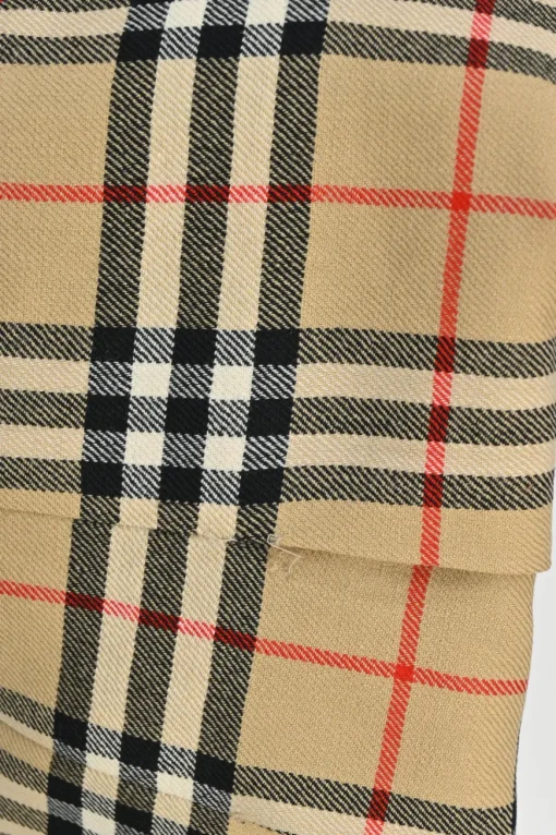 Khaki wool vintage check kick pleat skirt with concealed side zip fastening