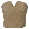 Khaki wool-silk blend mélange strapless bustier top