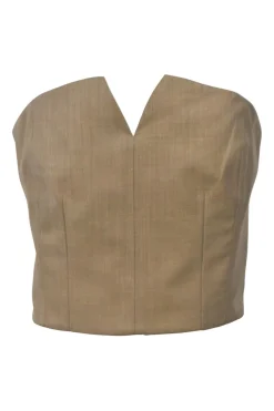 Khaki wool-silk blend mélange strapless bustier top