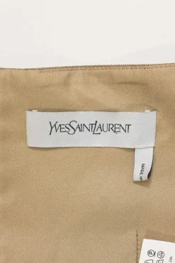Khaki wool-silk blend mélange strapless bustier top