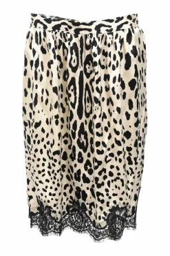 Lace-trimmed two-tone silk leopard print mini skirt
