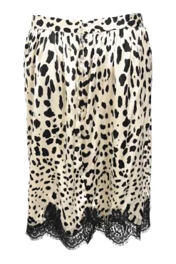 Lace-trimmed two-tone silk leopard print mini skirt