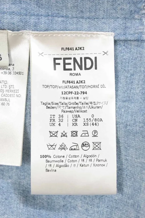 Laser-wash indigo cotton denim spread collar button-front half-sleeve shirt featuring allover brush logo motif
