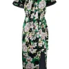 Le Superbe Green, white, black floral print midi dress