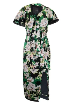 Le Superbe Green, white, black floral print midi dress