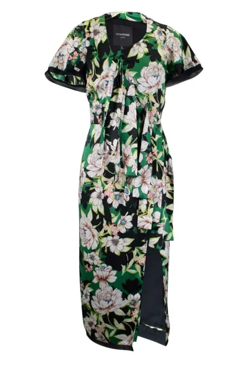 Le Superbe Green, white, black floral print midi dress