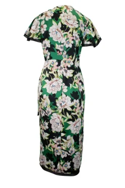Le Superbe Green, white, black floral print midi dress