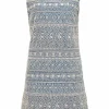 Light-wash indigo Rouleaux embroidered cotton denim sleeveless shift dress