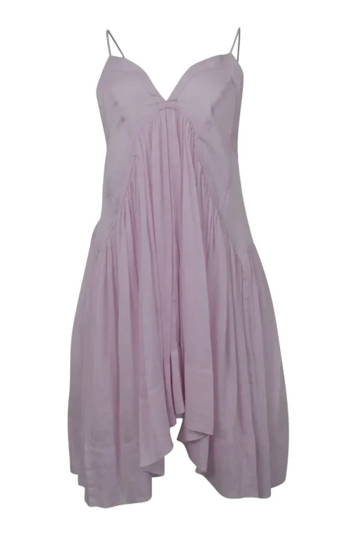 Lilac bias-cut cotton-silk blend empire-waist racerback Kitou slip dress with gathered skirt
