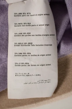Lilac button up knit cardigan with beige trim