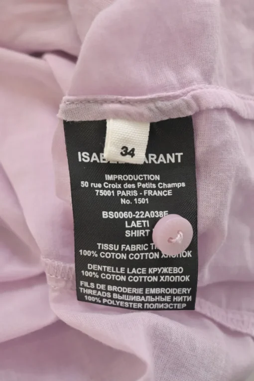 Lilac cotton voile Laeti band collar keyhole front ruffle blouse with scalloped embroidery details