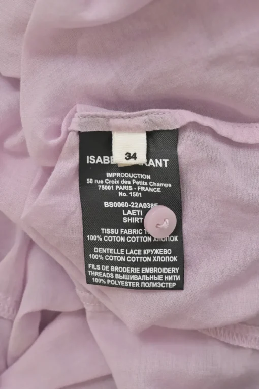 Lilac cotton voile Laeti band collar keyhole front ruffle blouse with scalloped embroidery details
