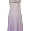 Lilac draped degradé silk cowl bustier slip dress with criss-cross strap back