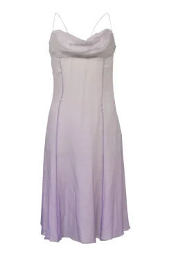 Lilac draped degradé silk cowl bustier slip dress with criss-cross strap back