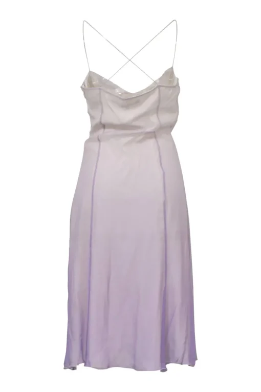 Lilac draped degradé silk cowl bustier slip dress with criss-cross strap back