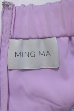 Lilac polyester floral-embroidered taffeta balloon sleeve swing-style empire waist mini dress