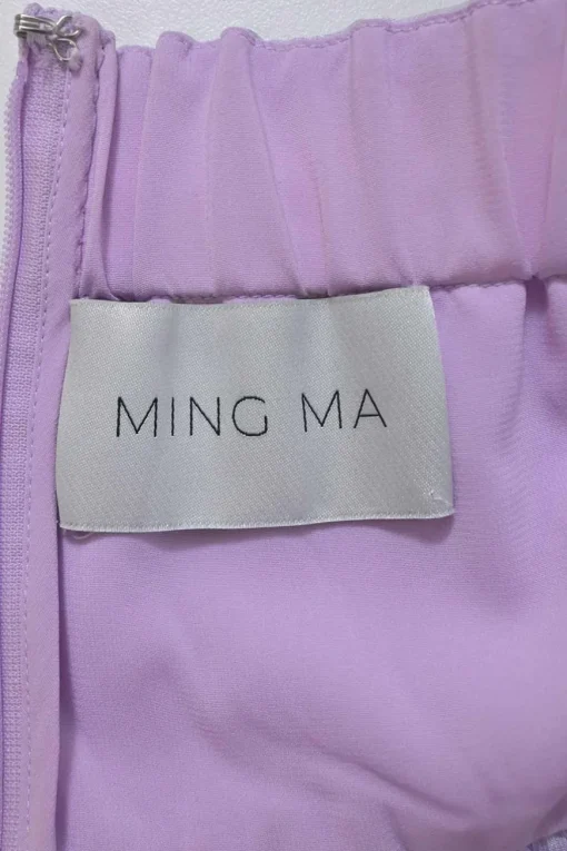 Lilac polyester floral-embroidered taffeta balloon sleeve swing-style empire waist mini dress