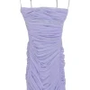 Lilac polyester-blend organza Ella ruched slip dress with adjustable spaghetti straps