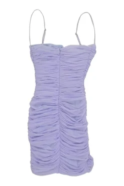 Lilac polyester-blend organza Ella ruched slip dress with adjustable spaghetti straps