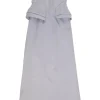 Lilac strapless bustier gown with pannier-style hip panels
