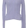 Lilac wool fully-fashioned pointelle second-skin V-neck top