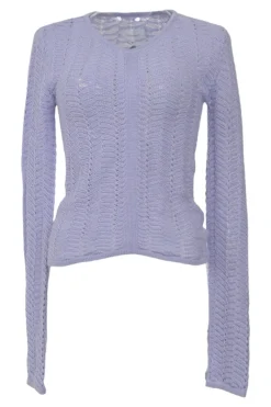 Lilac wool fully-fashioned pointelle second-skin V-neck top
