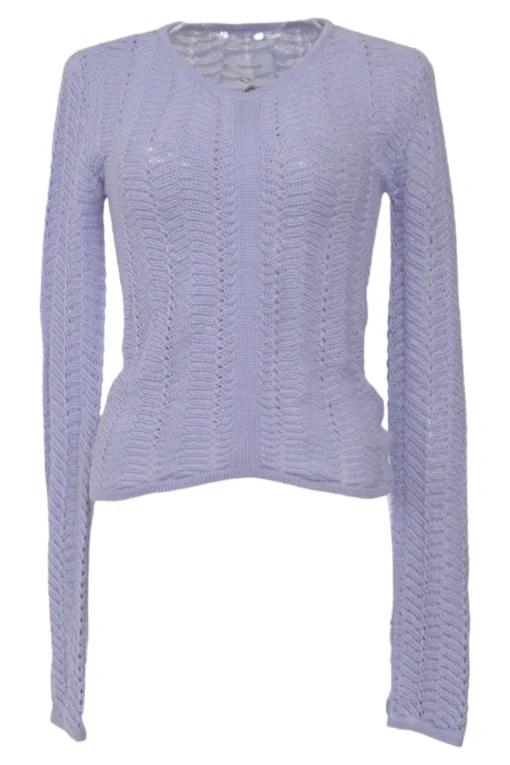 Lilac wool fully-fashioned pointelle second-skin V-neck top