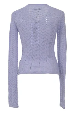 Lilac wool fully-fashioned pointelle second-skin V-neck top