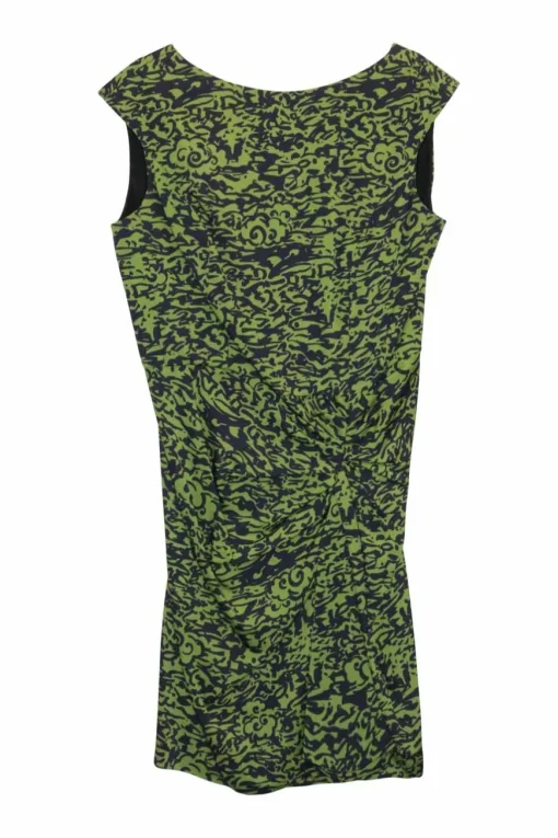 Lime green and black silk-blend abstract print georgette twist-front V-neck neck sheath dress