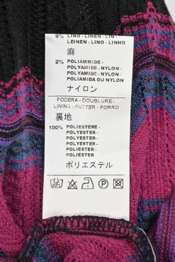 Magenta and blue cotton-blend striped zig-zag drop stitch pointelle knit long sleeve pullover shift dress