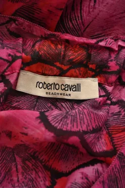 Magenta draped abstract print handkerchief capelet blouse