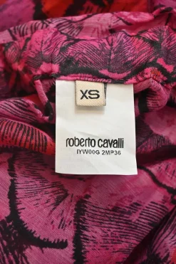 Magenta draped abstract print handkerchief capelet blouse