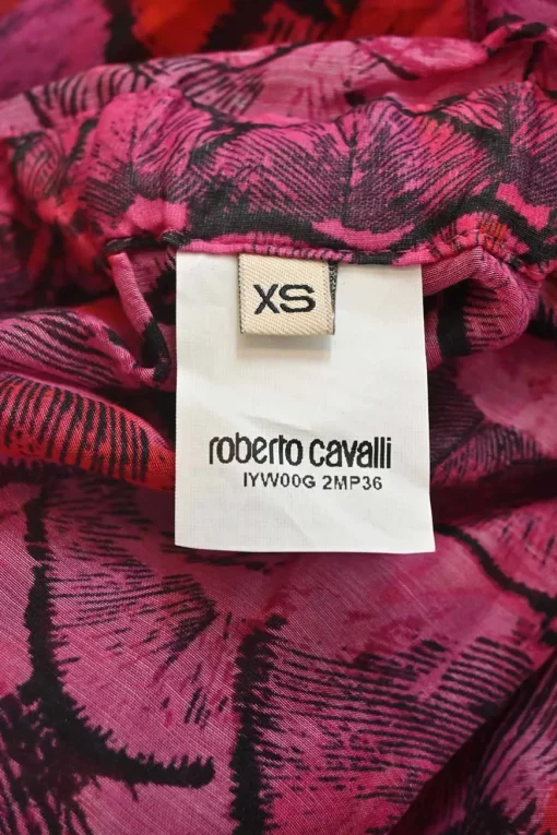Magenta draped abstract print handkerchief capelet blouse