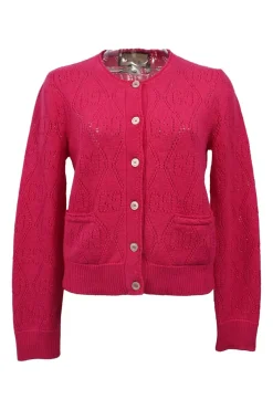 Magenta GG pointelle knit button-front cardigan