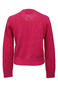 Magenta GG pointelle knit button-front cardigan