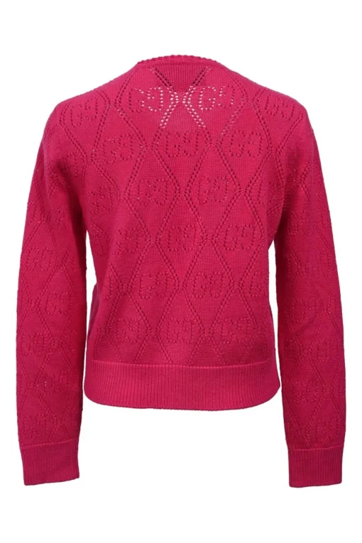 Magenta GG pointelle knit button-front cardigan