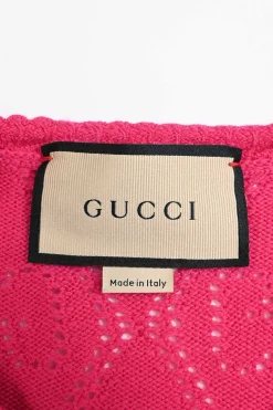 Magenta GG pointelle knit button-front cardigan