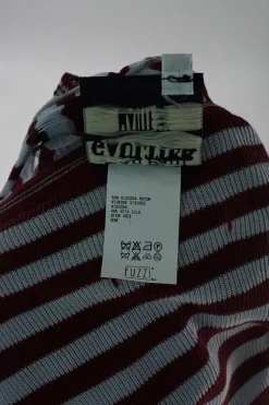 Maille burgundy viscose-blend stripe knit halter tank with built-in adjustable plissé foulard