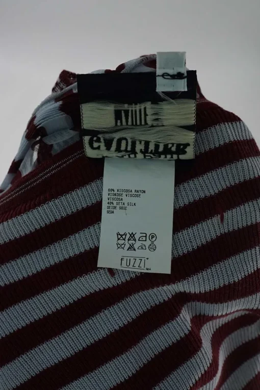 Maille burgundy viscose-blend stripe knit halter tank with built-in adjustable plissé foulard