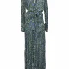 Marble blue ditsy floral viscose crêpe Maidens front slit midi dress