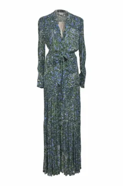 Marble blue ditsy floral viscose crêpe Maidens front slit midi dress