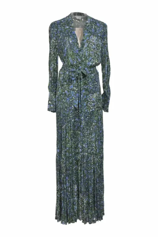Marble blue ditsy floral viscose crêpe Maidens front slit midi dress