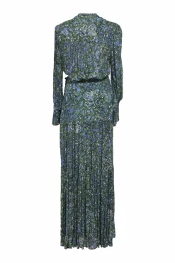 Marble blue ditsy floral viscose crêpe Maidens front slit midi dress