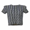 Mare anthracite cotton-blend Zucca monogram pullover short sleeve knit top